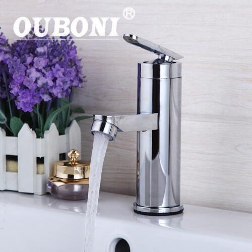 OUBONI Bathroom Sink Basin Faucet Deck Mount Bright Chrome Washing Basin Mixer Water taps Hot & Cold Water Mixer