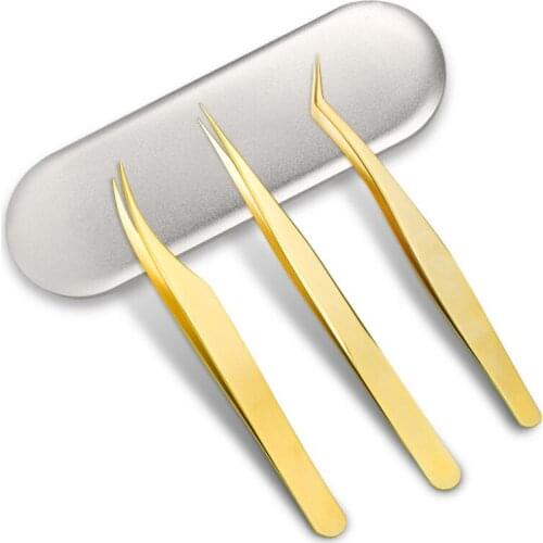 3/9 pcs Stainless Steel Eyelashes Tweezers Professional For Lashes Extension Gold Decor Anti-static Eyelash Tweezer Makeup Tools