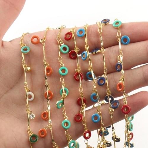 1 Meter Gold Plated Circle Stone Chain Wire Wrapped Rosary Brass Chains for Jewelry Making DIY Bracelet Necklace Accessories