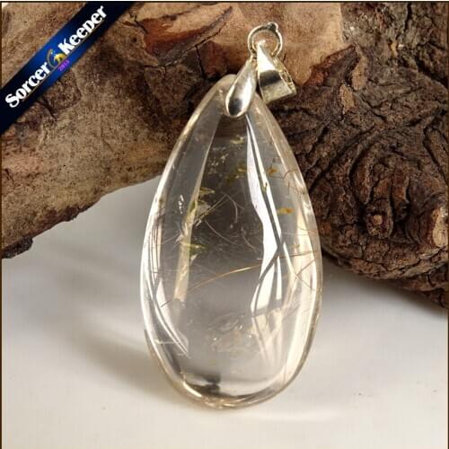 Rare Natural Quartz Gold Rutilated Garden Quartz Crystal Love Necklace Pendant natural minerals Fish Tank Beads OS977