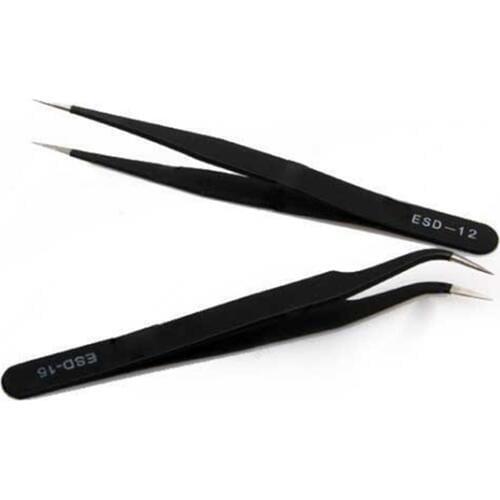 SHGO HOT-Nail Art Rhinestones Eyelashes Extension Straight & Curved Tweezers Tool Set-Black