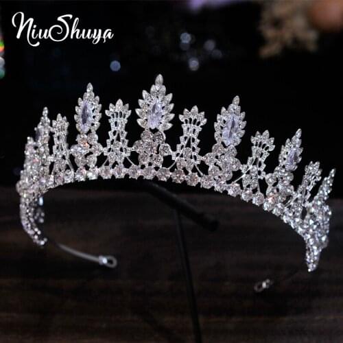 NiuShuya Rhinestone Crystal Cubic Zircon Wedding Tiara Headband Bridal Princess Crown Hair Accessories Bridesmaids Jewelry Wome