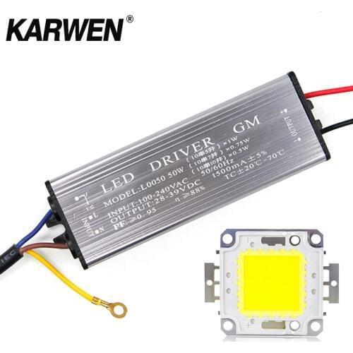 KARWEN Real Watt LED chips & Driver 10W 20W 30W 50W LED Integrated with Transformer IP67 Led Driver DIY Floodlight Spotlight