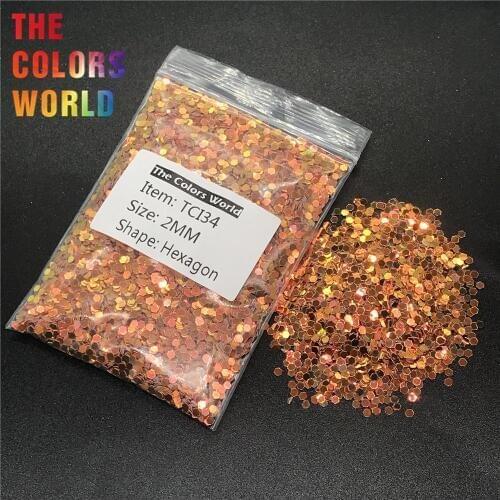 TCI34 Pearlescent Iridescent Orange Color With Gold Light Hexagon Shape Nail Glitter Nail Art Design Makeup DIY Cup Decoration
