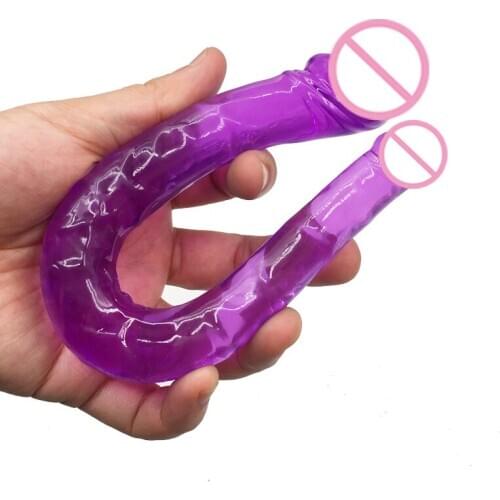 U Shape Double Dildo Flexible Soft Jelly Vagina & Anal Women Gay Lesbian Double Ended Dong Penis Artificial Penis Sex Toys