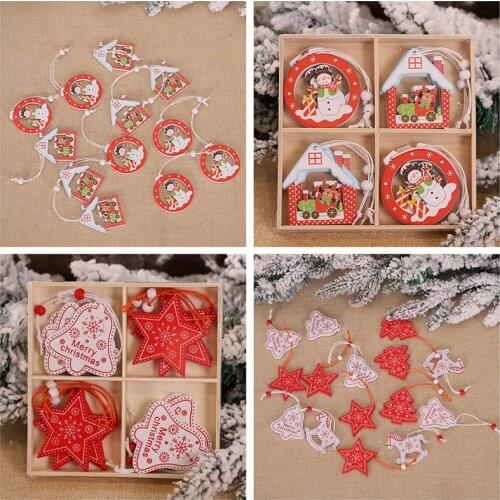 12pcs/lot Christmas Tree Ornament Wooden Snowflake Hanging Pendants Xmas Decoration For Home New Year Kids Gifts Party Favors