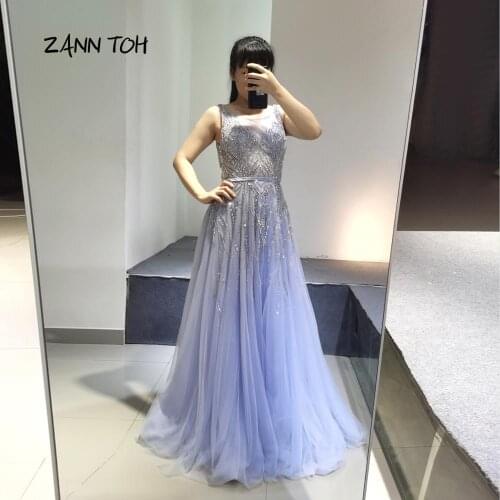 Evening Dresses Long 2020 Sexy Beading Backless A-line Party Prom Gowns Plus Size Elegant Robe De Soiree