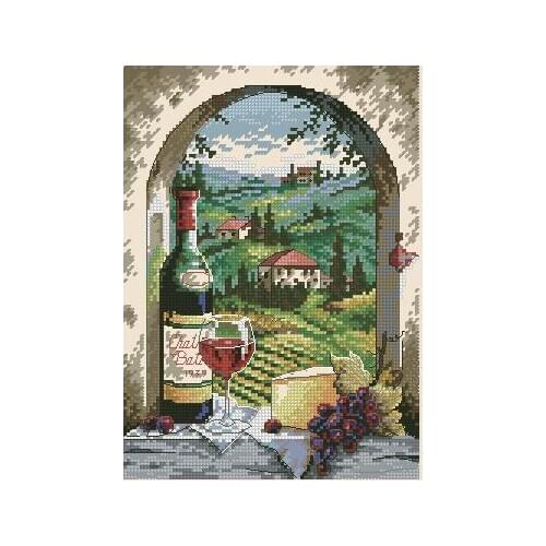 Higher quality cotton threads Counted Cross Stitch Kit Dreaming of Tuscany Vineyard Grapery Vinery Wine Grape Village dim 06972