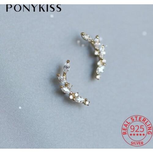 PONYKISS 100% S925 Sterling Silver Flower Branches Zircon Stud Earrings for Women Trendy Party Fine Jewlry Gift Drop Shipping