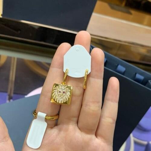 Brand 1:1Luxury Gold Color Lion Asymmetry Earrings Full AAA Cubic Zirconia Animal Ancient Egypt for Women Party Jewelry