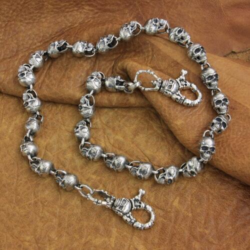 925 Sterling Silver Wallet Chain Mens Biker Rock Punk Skull KeyChain TA175WC