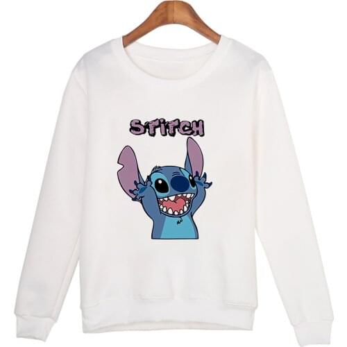 Diseny Women Sweateshirt O-Neck Female Shirts Tops Loose Cartoon Stitch Print Bottoming Shirt Dropship Pullover Woman Clothing