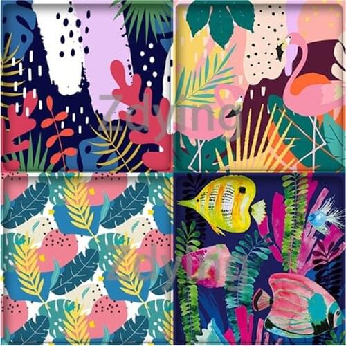 Zdying 10pcs Colorful Plants Art Leaf Flower Paintings Square Shape Glass Cabochon Photo Demo Flat Back DIY Jewelry Findings