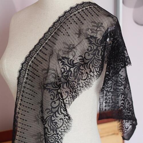 1.5meter/lot Eyelashes Lace Trim Flower Black High Quality Lace Fabric Handmade DIY Clothes Accessories Width 22CM