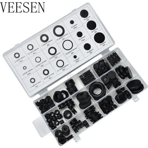 125 Pieces Rubber Grommet Assortment Kit Electrical Conductor Gasket Ring Set for Wire Plug and Cable