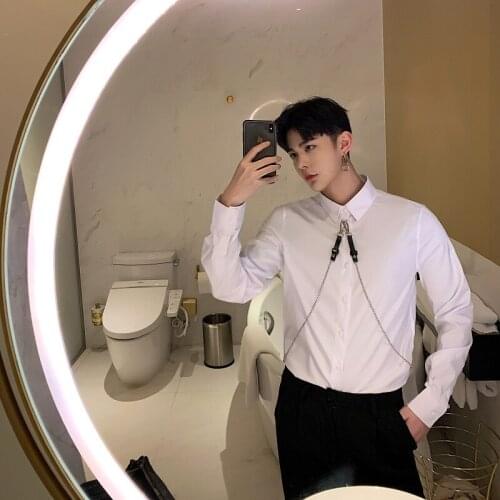 2021 New Men Chain Casual Long Sleeve Slim Fit Shirt Male Streetwear Fashion Hip Hop Shirt Party Dress Shirts Spring Clothes