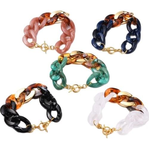 30 Pcs Acrylic Cuban Link Curb Chain Bracelets with CCB Plastic Findings and Alloy Toggle Clasps 8 inches(20.2cm) Random Mixed