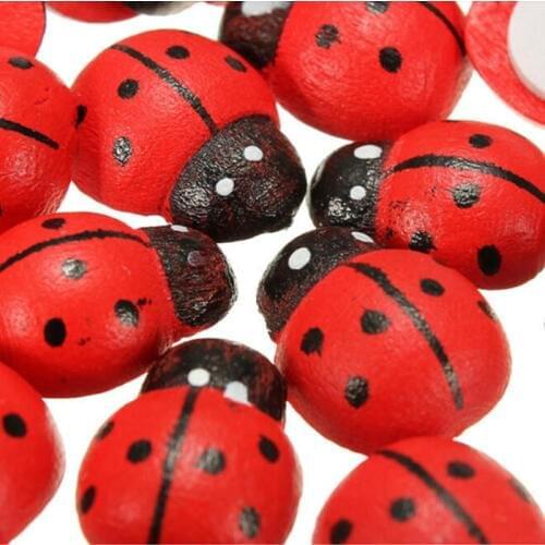 50pcs DIY New Cute Wooden Ladybird Ladybug Sticker Children Kids Painted adhesive Back Craft Home Party Holiday Decorations