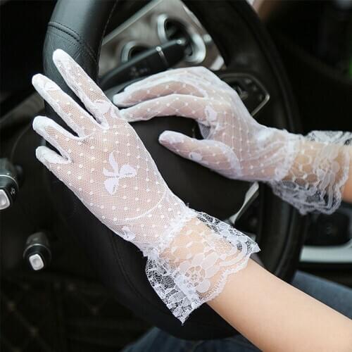 1 Pair White Lace Bow Gloves Sunscreen Full Finger Gloves Fishnet Gothic Punk Black Mesh Gloves Sheer Tulle