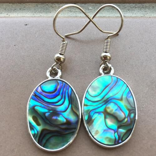 Free Shipping Women Fashion Jewelry New Zealand Blue Abalone Shell Oval Earrings 1Pair C2207