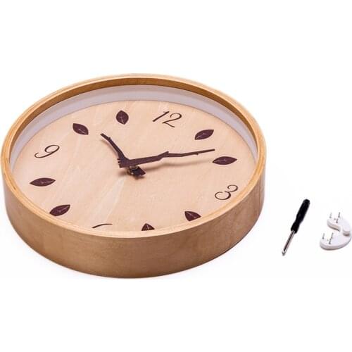 10 Inch Wood Wall Clock,Silent Non-Ticking Battery Operated Simple with Branch-Shaped Handsfor Living Room Bedroom Kids Room