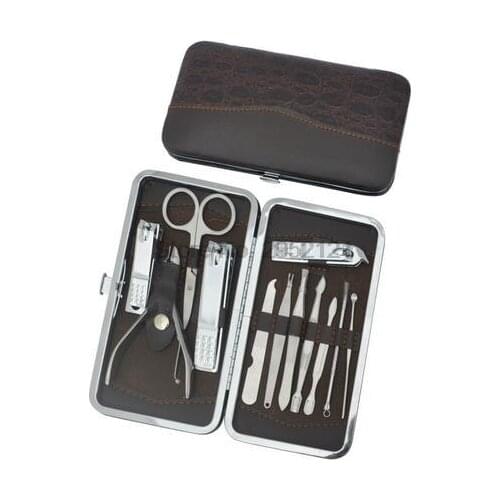 By dhl or ems 100sets 12 Piece Cutter Cuticle Clipper Manicure Pedicure Nail Care Kit Case Gift Cuticle Scissor Set new
