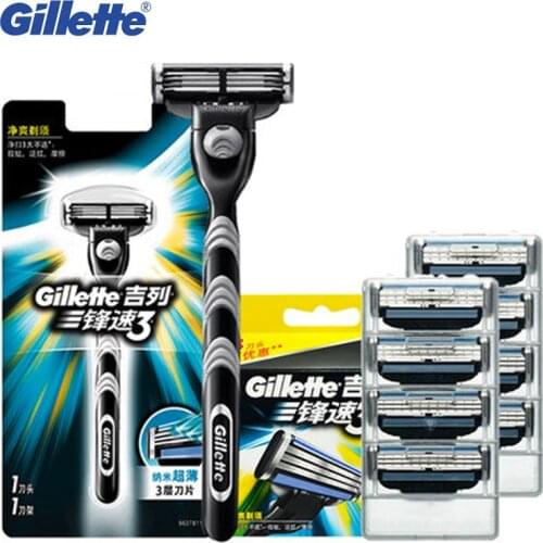 Gillette Mach 3 MenS Face Shaving Razor Blades Original Mach3 Manual Beard Shaver Razors Blades Safety 1 Handle 9 Blade refill