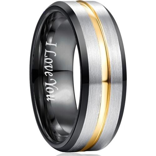 No Engrave I love you 8mm Tungsten Carbide Ring Black Inner Ring Bevel Gold Color Groove Frosted Tungsten Steel Mens Ring