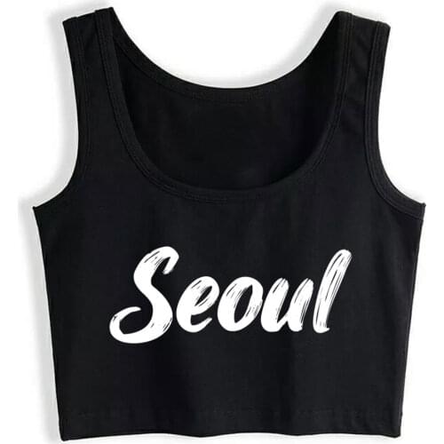 Crop Top Sport Travel Seoul South Korea Capital City Kawaii Inscriptions Print Tops Women
