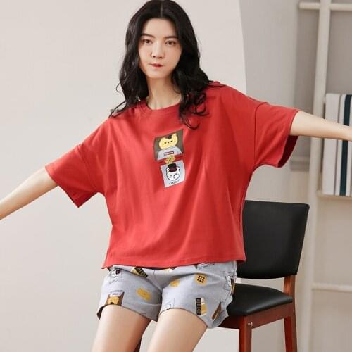 Summer Women Pajamas Set Cute Cartoon Cats Print Short Sleeve Top And Shorts Comfortable Lady Homewear Korean Kawaii Sleepwear