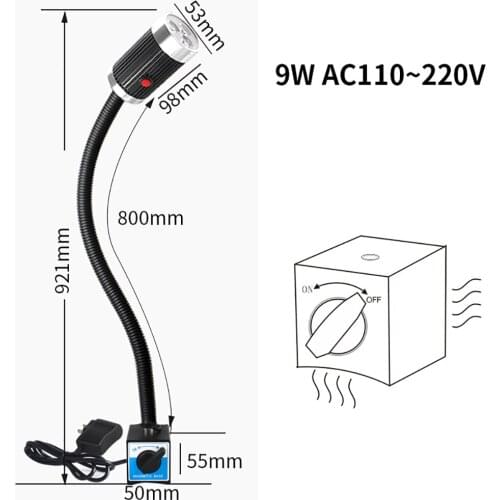 Strong Magnetic Base LED Lathe Work Light Machine Tool Light Super Bright CNC Lathe Lamp Industrial Table Lamp 9W AC 100-240V