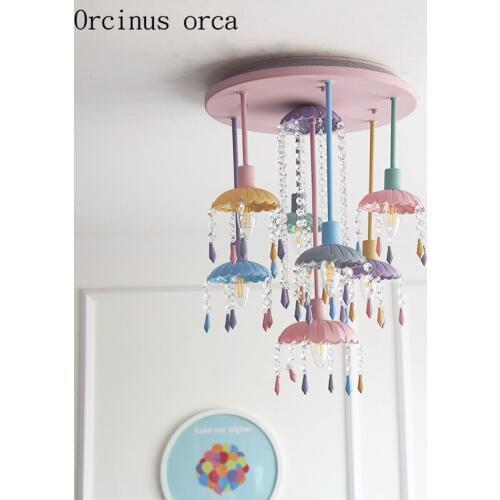 Cartoon color candy crystal pendant lamp Girl Bedroom Princess bedroom childrens room lamp American LED crystal chandelier