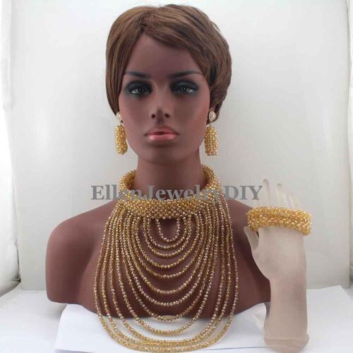 New Fashion Indian Bib African Wedding Jewelry Sets Nigerian Crystal Beads Wedding Bridal Jewelry Set Free Shipping W13059