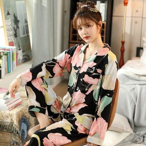 New Sale Women Home Wear 2021 Spring Autumn Long Sleeve Women Pajamas Set Long Pant Pyjamas Sets Cotton Leisure Sleepwear Set