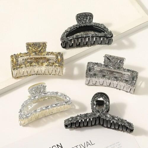 Fashion New Large Size 11cm Acrylic Crystal Hair Claw Clip Ins Geometric Crab Dark Color Clamps for Women Hair Accessories