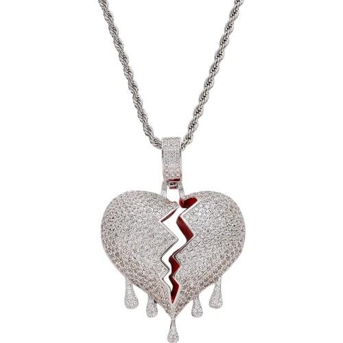 Brass Setting heart Pendant Iced Out Cubic Zircon Necklace Hip Hop gift Jewelry bling bling CN277