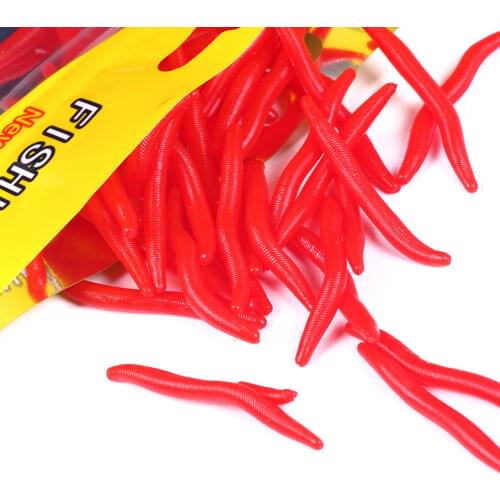 4cm 50pcs/lot Soft Lure Fishing Simulation Earthworm red Worms Artificial Fishing Lure Tackle Lifelike Fishy Smell Lures