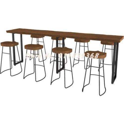 Simple Modern Solid Wood Bar Table Family Wall Milk Tea Shop Coffee Shop Long Table High Foot Bar Table Chair Combination