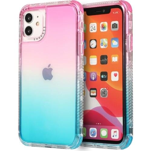 Shockproof Bumper Gradient Phone Case for iPhone 11 12 Pro Max 11Pro Max 12Mini Transparent Hard PC Back Cover for iPhone 11 12