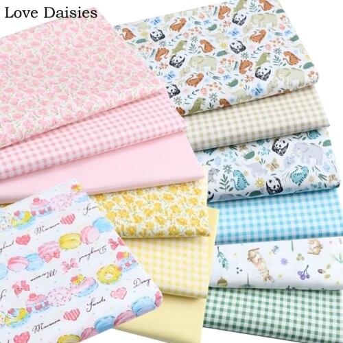 PINK YELLOW Small Flower FLoral Cartoon Panda Animals Cake 100% Cotton Twill Fabric for Patchwork Doll Clothes Dress Quilt