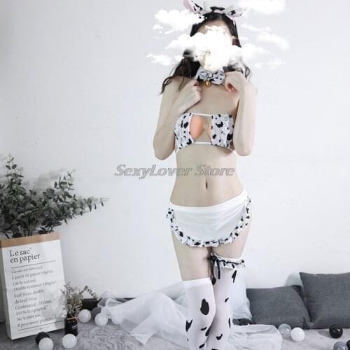 Cow Cosplay Costume Maid Bikini Anime Girls Swimwear Clothing Bra Panty Stocking