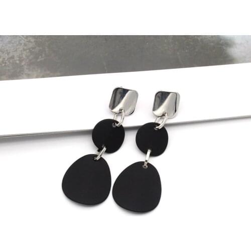 Earrings Black Rhodium Color Big Round Irregular Shape Zinc-Alloy Long Drop Ear For Women Simple Accessories Earring Studs 20214