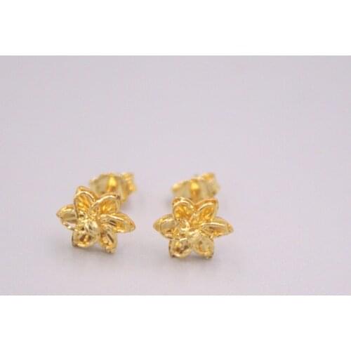 Pure 18K Yellow Gold Earrings Women Gift Special Lucky Flower Stud Earrings / 1.5g / 16*10mm