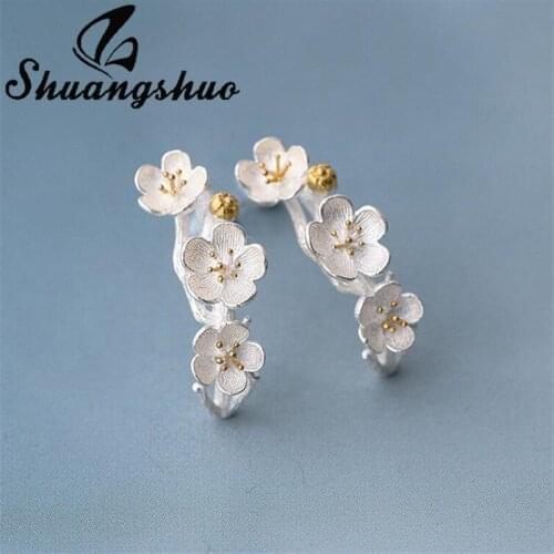 Shuangshuo 2021 Trendy 925 Sterling Silver Flower Ear Studs for Women Boho Summer Statement Earring Korean Fashion Jewelry Gift