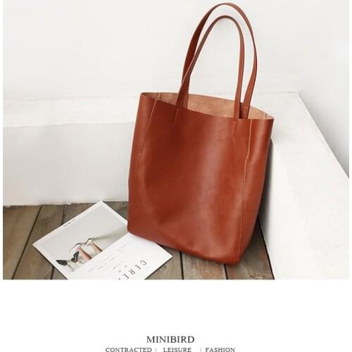 Women Bag Casual Tote Female Fashion Shoulder Handbag Lady Cowhide Genuine Leather Shoulder Shopping Bag