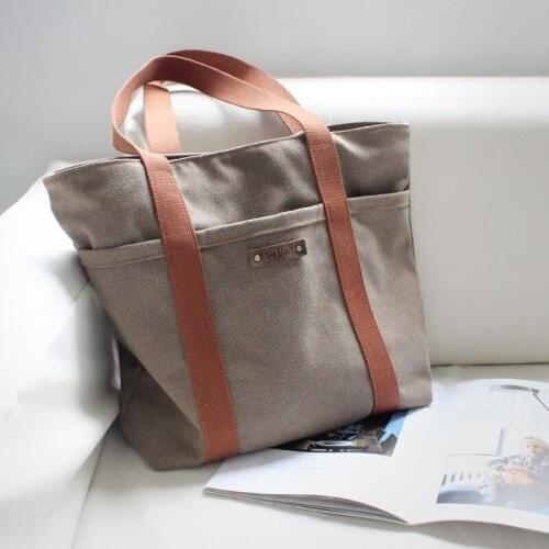 Original Design Handmade Brown Canvas Tote Womens Leather Handbag Canvas Purse Shoulder bag Totes Diaper bag School bag