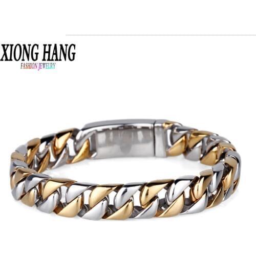 XiongHang Fashion New Link Chain Stainless Steel Bracelet Men Heavy 12MM Wide Mens Bracelets 2018 Bicycle Chain Wristband