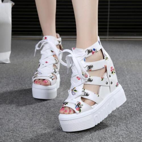 Hot Print Leisure Wedges womens Shoes 2020 Summer Shoes women Sandals Platform Shoelaces High Heels Casual Shoes Woman