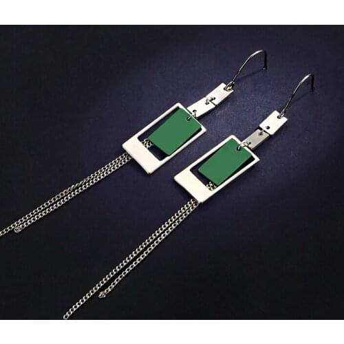 New Design Green Colors Geometry Drop Earrings Korea Style Long Tassel Earrings for Women ear Jewelry Accessories