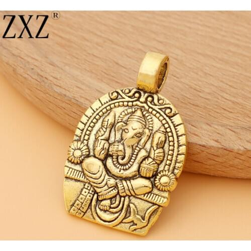 ZXZ 5pcs Antique Gold Ganesha Elephant God of Beginnings Charms Pendants for Jewelry Making Findings 38x24mm